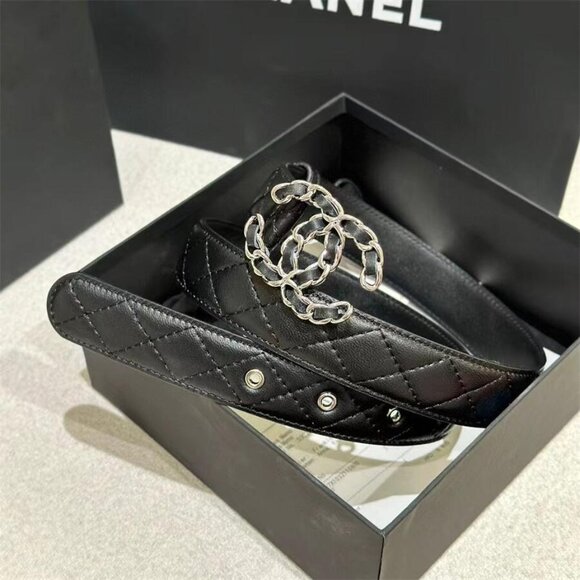 CHANEL NEW QUILTED BLACK LEATHER BELT WITH CC LOGO BUCKLE 💥RARE 💥size 85 - Picture 3 of 8